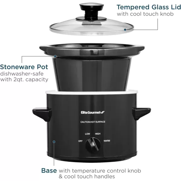 imageElite Gourmet MST350B Electric Slow Cooker Adjustable Temp Entrees Sauces Stews ampamp Dips Dishwasher Safe Glass Lid ampamp Crock 3 Quart Black2 Quarts