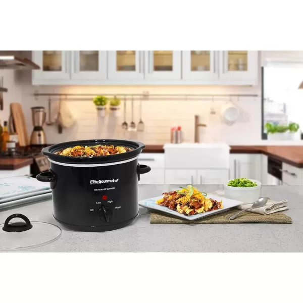 imageElite Gourmet MST350B Electric Slow Cooker Adjustable Temp Entrees Sauces Stews ampamp Dips Dishwasher Safe Glass Lid ampamp Crock 3 Quart Black3 Quarts