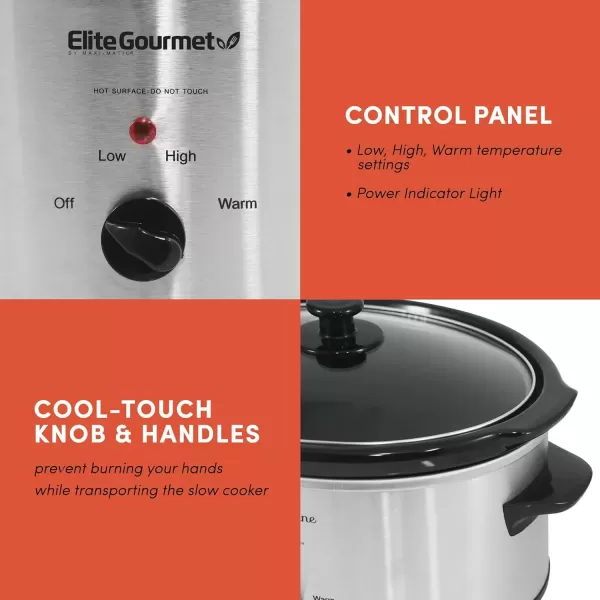 imageElite Gourmet MST350B Electric Slow Cooker Adjustable Temp Entrees Sauces Stews ampamp Dips Dishwasher Safe Glass Lid ampamp Crock 3 Quart Black5 Quarts