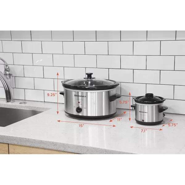 imageElite Gourmet MST350B Electric Slow Cooker Adjustable Temp Entrees Sauces Stews ampamp Dips Dishwasher Safe Glass Lid ampamp Crock 3 Quart Black5 Quarts