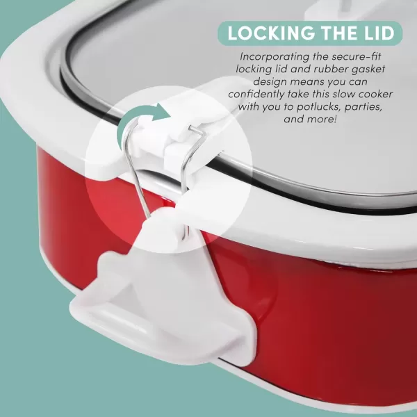 imageElite Gourmet MST5240 Casserole Crock Slow Cooker Locking Lid Adjustable Temperature Keep Warm Oven ampamp DishwasherSafe Casserole Pan 35Qt Capacity RedRed