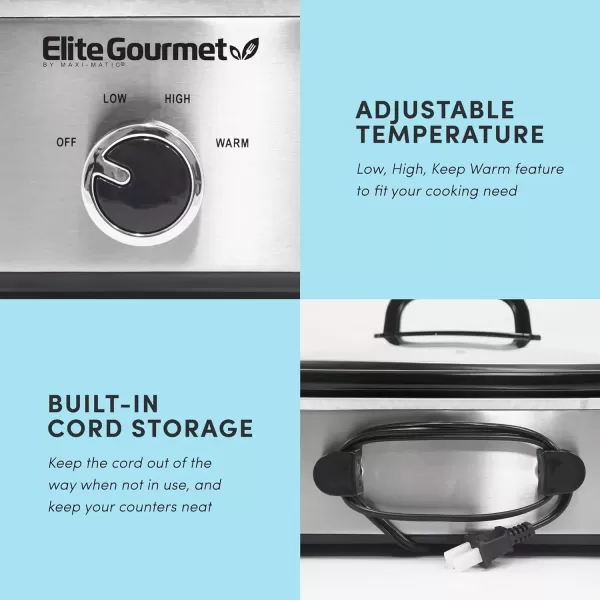 imageElite Gourmet MST5240 Casserole Crock Slow Cooker Locking Lid Adjustable Temperature Keep Warm Oven ampamp DishwasherSafe Casserole Pan 35Qt Capacity RedStainless Steel