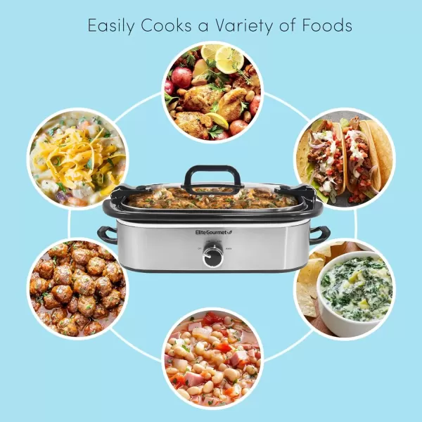 imageElite Gourmet MST5240 Casserole Crock Slow Cooker Locking Lid Adjustable Temperature Keep Warm Oven ampamp DishwasherSafe Casserole Pan 35Qt Capacity RedStainless Steel