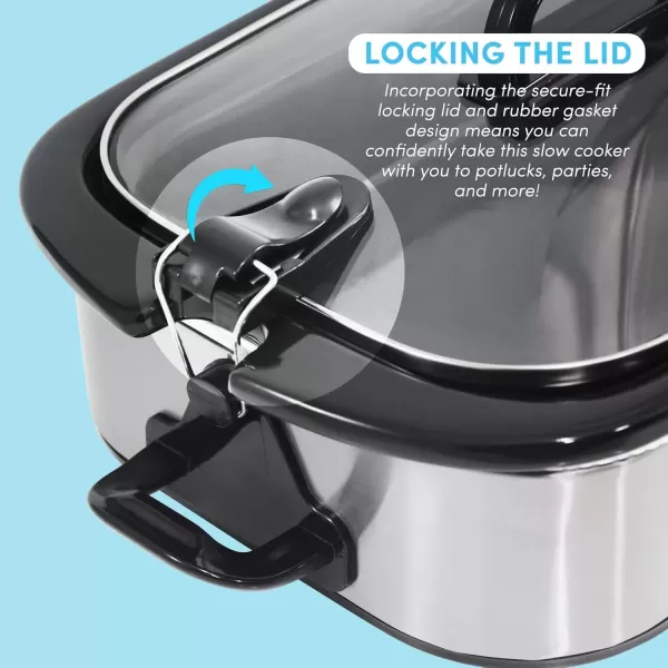 imageElite Gourmet MST5240 Casserole Crock Slow Cooker Locking Lid Adjustable Temperature Keep Warm Oven ampamp DishwasherSafe Casserole Pan 35Qt Capacity RedStainless Steel