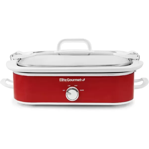 imageElite Gourmet MST5240 Casserole Crock Slow Cooker Locking Lid Adjustable Temperature Keep Warm Oven ampamp DishwasherSafe Casserole Pan 35Qt Capacity RedRed