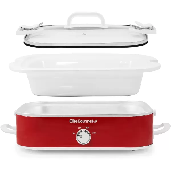 imageElite Gourmet MST5240 Casserole Crock Slow Cooker Locking Lid Adjustable Temperature Keep Warm Oven ampamp DishwasherSafe Casserole Pan 35Qt Capacity RedRed