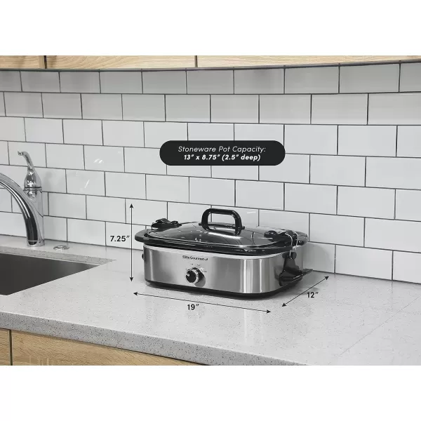 imageElite Gourmet MST5240 Casserole Crock Slow Cooker Locking Lid Adjustable Temperature Keep Warm Oven ampamp DishwasherSafe Casserole Pan 35Qt Capacity RedStainless Steel