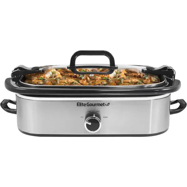 imageElite Gourmet MST5240 Casserole Crock Slow Cooker Locking Lid Adjustable Temperature Keep Warm Oven ampamp DishwasherSafe Casserole Pan 35Qt Capacity RedStainless Steel