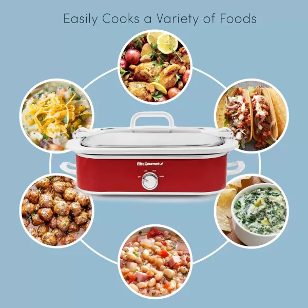 imageElite Gourmet MST5240 Casserole Crock Slow Cooker Locking Lid Adjustable Temperature Keep Warm Oven ampamp DishwasherSafe Casserole Pan 35Qt Capacity RedRed
