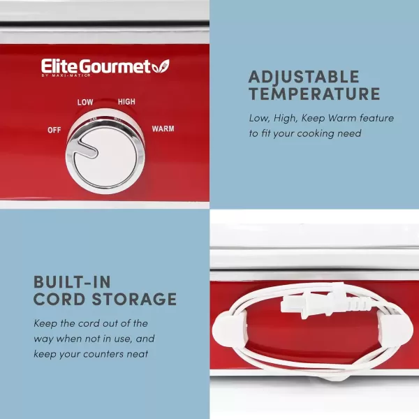 imageElite Gourmet MST5240 Casserole Crock Slow Cooker Locking Lid Adjustable Temperature Keep Warm Oven ampamp DishwasherSafe Casserole Pan 35Qt Capacity RedRed