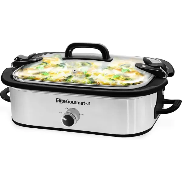 imageElite Gourmet MST5240 Casserole Crock Slow Cooker Locking Lid Adjustable Temperature Keep Warm Oven ampamp DishwasherSafe Casserole Pan 35Qt Capacity RedStainless Steel