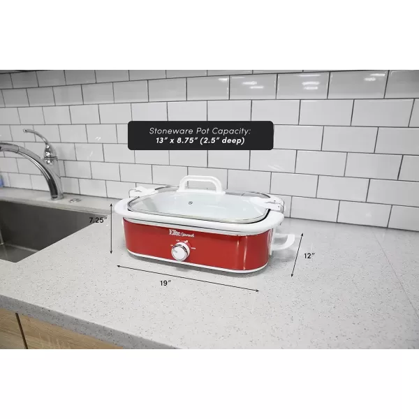 imageElite Gourmet MST5240 Casserole Crock Slow Cooker Locking Lid Adjustable Temperature Keep Warm Oven ampamp DishwasherSafe Casserole Pan 35Qt Capacity RedRed