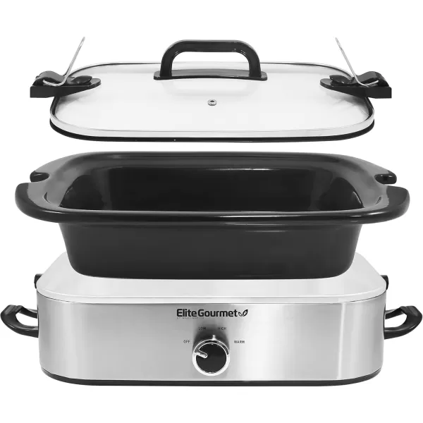 imageElite Gourmet MST5240 Casserole Crock Slow Cooker Locking Lid Adjustable Temperature Keep Warm Oven ampamp DishwasherSafe Casserole Pan 35Qt Capacity RedStainless Steel