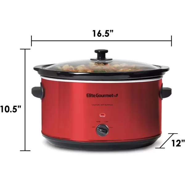 imageElite Gourmet MST900RXT Electric Ceramic XL Jumbo Slow Cooker Adjustable Temp Entrees Sauces Stews ampamp Dips Dishwasher Safe Glass Lid ampamp Crock 85Qt MetallicRed