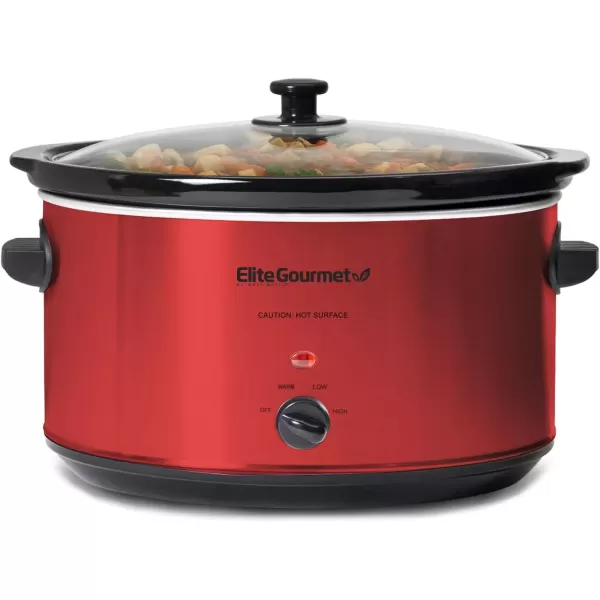 imageElite Gourmet MST900RXT Electric Ceramic XL Jumbo Slow Cooker Adjustable Temp Entrees Sauces Stews ampamp Dips Dishwasher Safe Glass Lid ampamp Crock 85Qt MetallicRed