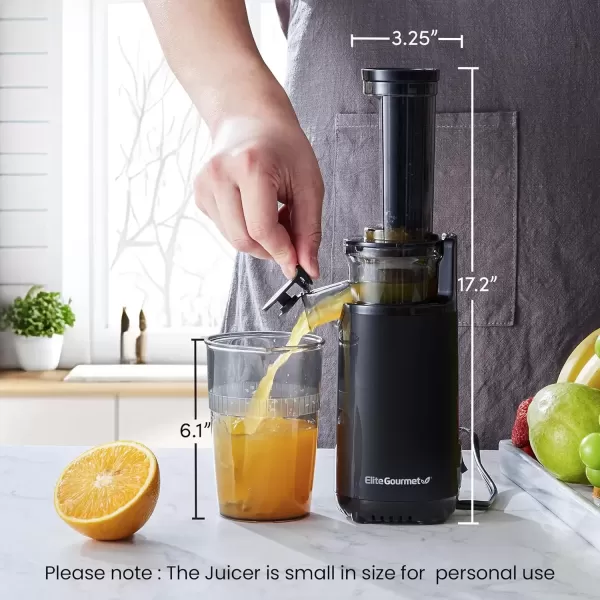 imageElite Gourmet Masticating Juicer Machines 12inch Juicer Masticating Cold Press Juicer Machines Juicer for Vegetables and Fruits Easy to Clean Juicer Charcoal GreyBlack