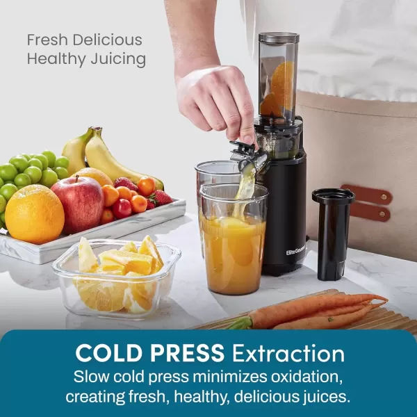 imageElite Gourmet Masticating Juicer Machines 12inch Juicer Masticating Cold Press Juicer Machines Juicer for Vegetables and Fruits Easy to Clean Juicer Charcoal GreyBlack