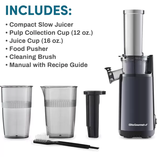 imageElite Gourmet Masticating Juicer Machines 12inch Juicer Masticating Cold Press Juicer Machines Juicer for Vegetables and Fruits Easy to Clean Juicer Charcoal GreyBlack