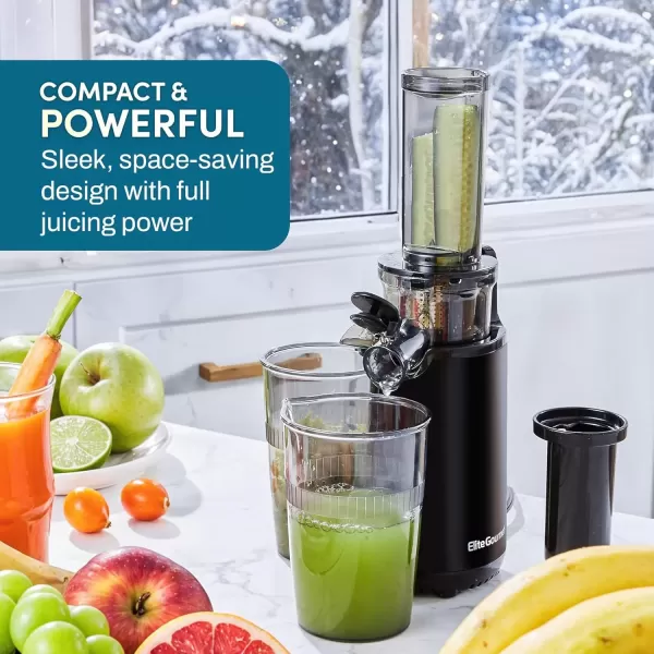 imageElite Gourmet Masticating Juicer Machines 12inch Juicer Masticating Cold Press Juicer Machines Juicer for Vegetables and Fruits Easy to Clean Juicer Charcoal GreyBlack