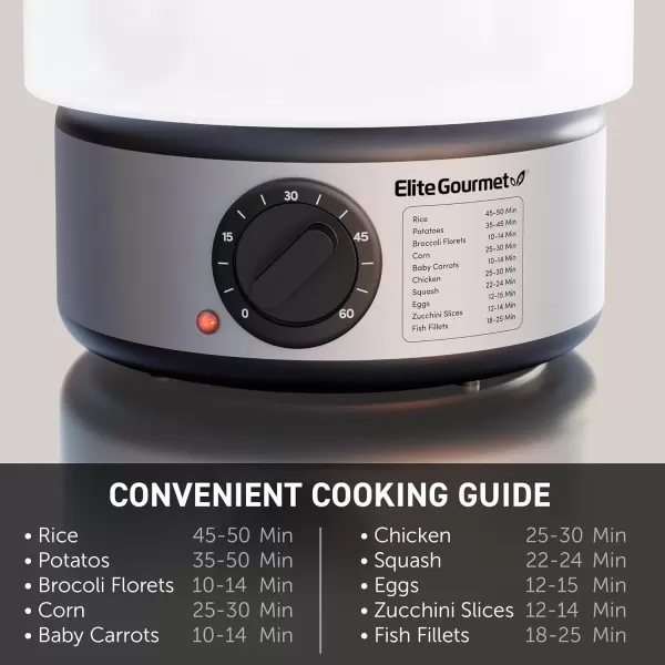 imageElite Gourmet MaxiMatic Electric Food Vegetable Steamer with BPAFree 3 Tier Stackable Nested Basket Trays Auto Shutoff 60min Timer 800W 9 Quart Stainless Steel75 Quart