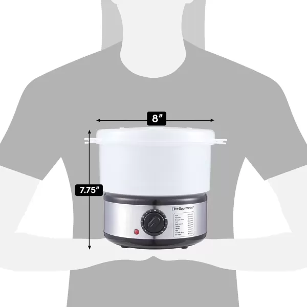 imageElite Gourmet MaxiMatic Electric Food Vegetable Steamer with BPAFree 3 Tier Stackable Nested Basket Trays Auto Shutoff 60min Timer 800W 9 Quart Stainless Steel25 Quart