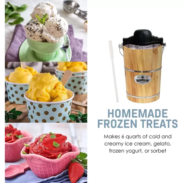 imageElite Gourmet Old Fashioned 4 Quart Vintage Wood Bucket Electric Ice Cream Maker Machine Appalachian Bonus Classic DieCast Hand Crank for Churning Uses Ice and Rock Salt Churns Ice Cream in MinutePine