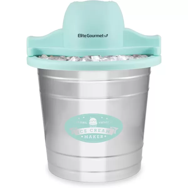 imageElite Gourmet Old Fashioned 4 Quart Vintage Wood Bucket Electric Ice Cream Maker Machine Appalachian Bonus Classic DieCast Hand Crank for Churning Uses Ice and Rock Salt Churns Ice Cream in MinuteMint
