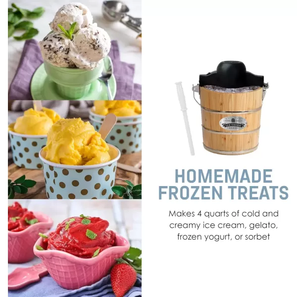 imageElite Gourmet Old Fashioned 6 Quart Vintage Wood Bucket Electric Ice Cream Maker Machine Appalachian Bonus Classic DieCast Hand Crank for Churning Uses Ice and Rock Salt Churns Ice Cream in MinutePine