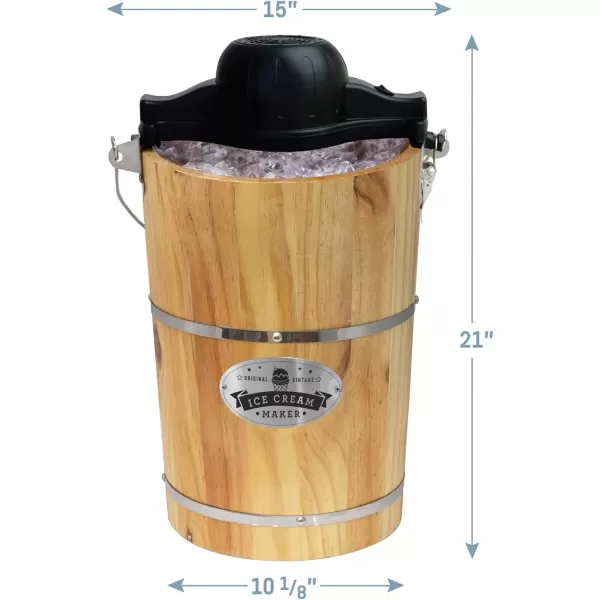 imageElite Gourmet Old Fashioned 6 Quart Vintage Wood Bucket Electric Ice Cream Maker Machine Appalachian Bonus Classic DieCast Hand Crank for Churning Uses Ice and Rock Salt Churns Ice Cream in MinutePine
