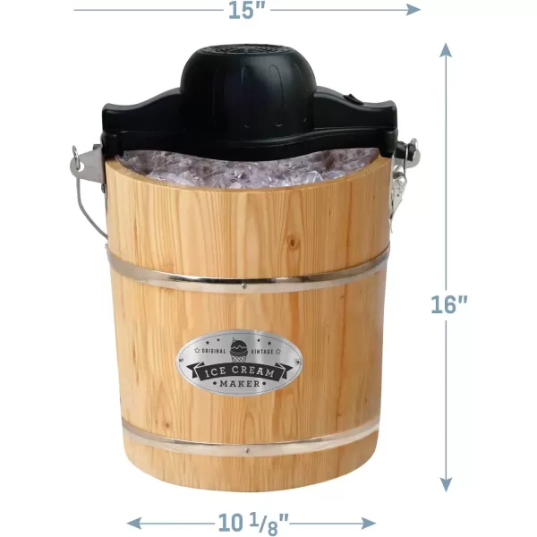 imageElite Gourmet Old Fashioned 6 Quart Vintage Wood Bucket Electric Ice Cream Maker Machine Appalachian Bonus Classic DieCast Hand Crank for Churning Uses Ice and Rock Salt Churns Ice Cream in MinutePine