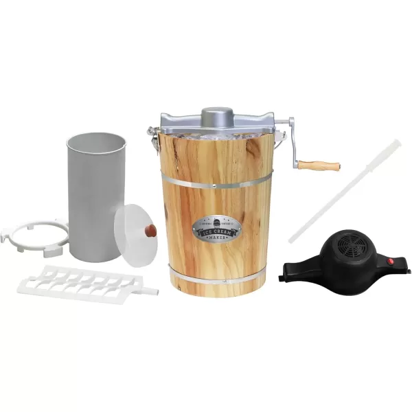 imageElite Gourmet Old Fashioned 6 Quart Vintage Wood Bucket Electric Ice Cream Maker Machine Appalachian Bonus Classic DieCast Hand Crank for Churning Uses Ice and Rock Salt Churns Ice Cream in MinutePine