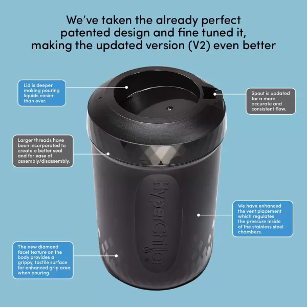 imageHyperChiller The Original but NEW StainlessSteel HC2SS Patented Iced CoffeeBeverage Cooler Ready in One Minute Reusable for Iced Tea Wine Spirits Alcohol Juice 125 oz Stainless SteelBlack