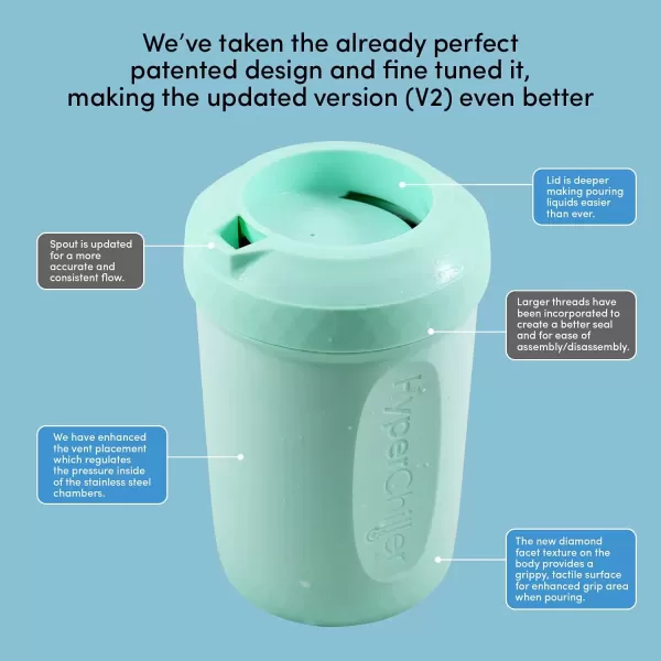 imageHyperChiller The Original but NEW StainlessSteel HC2SS Patented Iced CoffeeBeverage Cooler Ready in One Minute Reusable for Iced Tea Wine Spirits Alcohol Juice 125 oz Stainless SteelMint