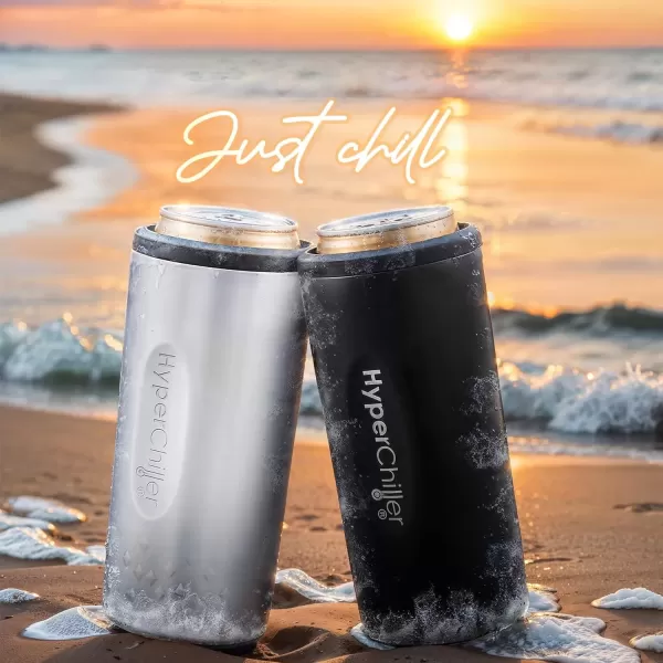 imageNEW HyperChiller SLIM HBC100SS Dual Wall Vacuum Insulated Slim Can Cooler Beer Soda Energy Drinks Seltzer Wine Cooler Fits All Standard 12 OZ Slim Cans Cup Holder Friendly Stainless SteelBlack