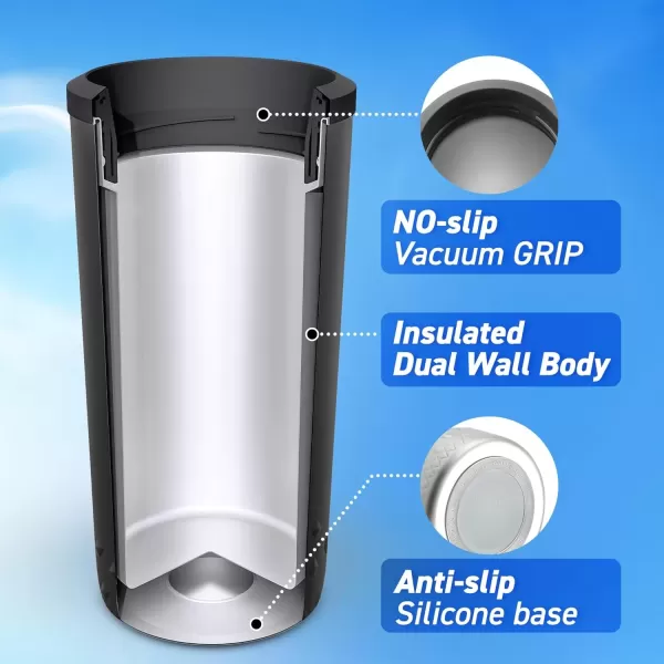 imageNEW HyperChiller SLIM HBC100SS Dual Wall Vacuum Insulated Slim Can Cooler Beer Soda Energy Drinks Seltzer Wine Cooler Fits All Standard 12 OZ Slim Cans Cup Holder Friendly Stainless SteelBlack