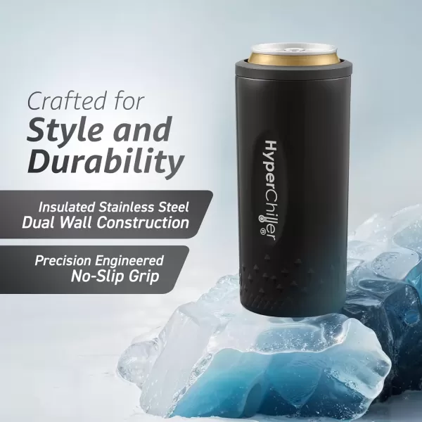 imageNEW HyperChiller SLIM HBC100SS Dual Wall Vacuum Insulated Slim Can Cooler Beer Soda Energy Drinks Seltzer Wine Cooler Fits All Standard 12 OZ Slim Cans Cup Holder Friendly Stainless SteelBlack