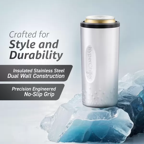 imageNEW HyperChiller SLIM HBC100SS Dual Wall Vacuum Insulated Slim Can Cooler Beer Soda Energy Drinks Seltzer Wine Cooler Fits All Standard 12 OZ Slim Cans Cup Holder Friendly Stainless SteelStainless Steel