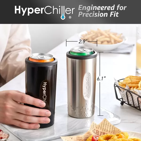 imageNEW HyperChiller SLIM HBC100SS Dual Wall Vacuum Insulated Slim Can Cooler Beer Soda Energy Drinks Seltzer Wine Cooler Fits All Standard 12 OZ Slim Cans Cup Holder Friendly Stainless SteelStainless Steel