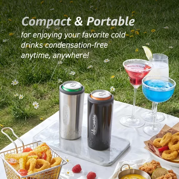 imageNEW HyperChiller SLIM HBC100SS Dual Wall Vacuum Insulated Slim Can Cooler Beer Soda Energy Drinks Seltzer Wine Cooler Fits All Standard 12 OZ Slim Cans Cup Holder Friendly Stainless SteelStainless Steel