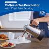 imageElite Gourmet EC922 Electric Coffee Percolator BPA Free Keep Warm Glass Clear Brew Progress Knob CoolTouch Handle Cordless Serve 12Cup Stainless SteelGlass Knob