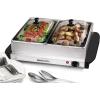 imageElite Gourmet EWM6171 Triple 3 x 25 Qt Trays Buffet Server Food Warmer Temperature Control Clear Slotted Lids Perfect for Parties Entertaining ampamp Holidays 75 Qt Total Stainless Steel5 Quart