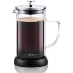 imageElite Gourmet EC008 Classic Stovetop Coffee Percolator Glass Clear Brew Progress Knob CoolTouch Handle Cordless Serve 8Cup Stainless SteelGlass