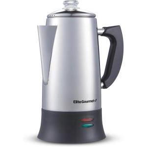 imageElite Gourmet EC922 Electric Coffee Percolator BPA Free Keep Warm Glass Clear Brew Progress Knob CoolTouch Handle Cordless Serve 12Cup Stainless SteelGlass Knob