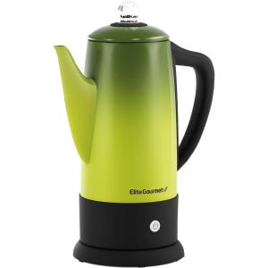 imageElite Gourmet EC922 Electric Coffee Percolator BPA Free Keep Warm Glass Clear Brew Progress Knob CoolTouch Handle Cordless Serve 12Cup Stainless SteelRetro Green
