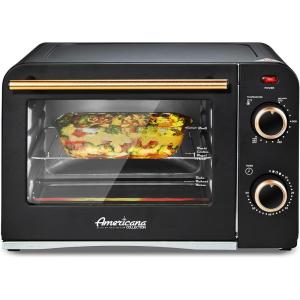 imageElite Gourmet Americana ETO1200B Vintage Diner 50s Retro Countertop Toaster Oven 1300W Bake Broil Toast with Temperature Control ampamp Adjustable 60Minute Timer Fits 9 Pizza 4 SliceBlack