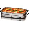 imageElite Gourmet EWM9933 Triple 3 x 25 Quart Trays Buffet Server 75 Qt Oven Safe Pan Food Warmer Temperature Control Clear Slotted Lids Perfect for Parties Entertaining ampamp Holidays Stainless Steel75 Quart  4 Trays