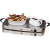 imageElite Gourmet EWM9933 Triple 3 x 25 Quart Trays Buffet Server 75 Qt Oven Safe Pan Food Warmer Temperature Control Clear Slotted Lids Perfect for Parties Entertaining ampamp Holidays Stainless Steel75 Quart  4 Trays