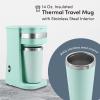 imageElite Gourmet EHC113M Personal SingleServe Compact Coffee Maker Brewer Includes 14Oz Stainless Steel Interior Thermal Travel Mug Compatible with Coffee Grounds Reusable Filter Mint