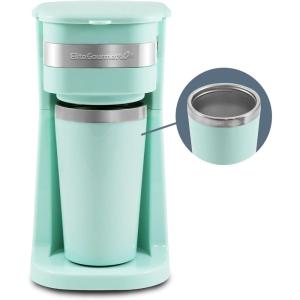 imageElite Gourmet EHC113M Personal SingleServe Compact Coffee Maker Brewer Includes 14Oz Stainless Steel Interior Thermal Travel Mug Compatible with Coffee Grounds Reusable Filter Mint