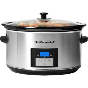 imageElite Gourmet MST900V Electric Ceramic XL Jumbo Slow Cooker Adjustable Temp Entrees Sauces Stews ampamp Dips Dishwasher Safe Glass Lid ampamp Crock 85 Quart Stainless SteelDigital
